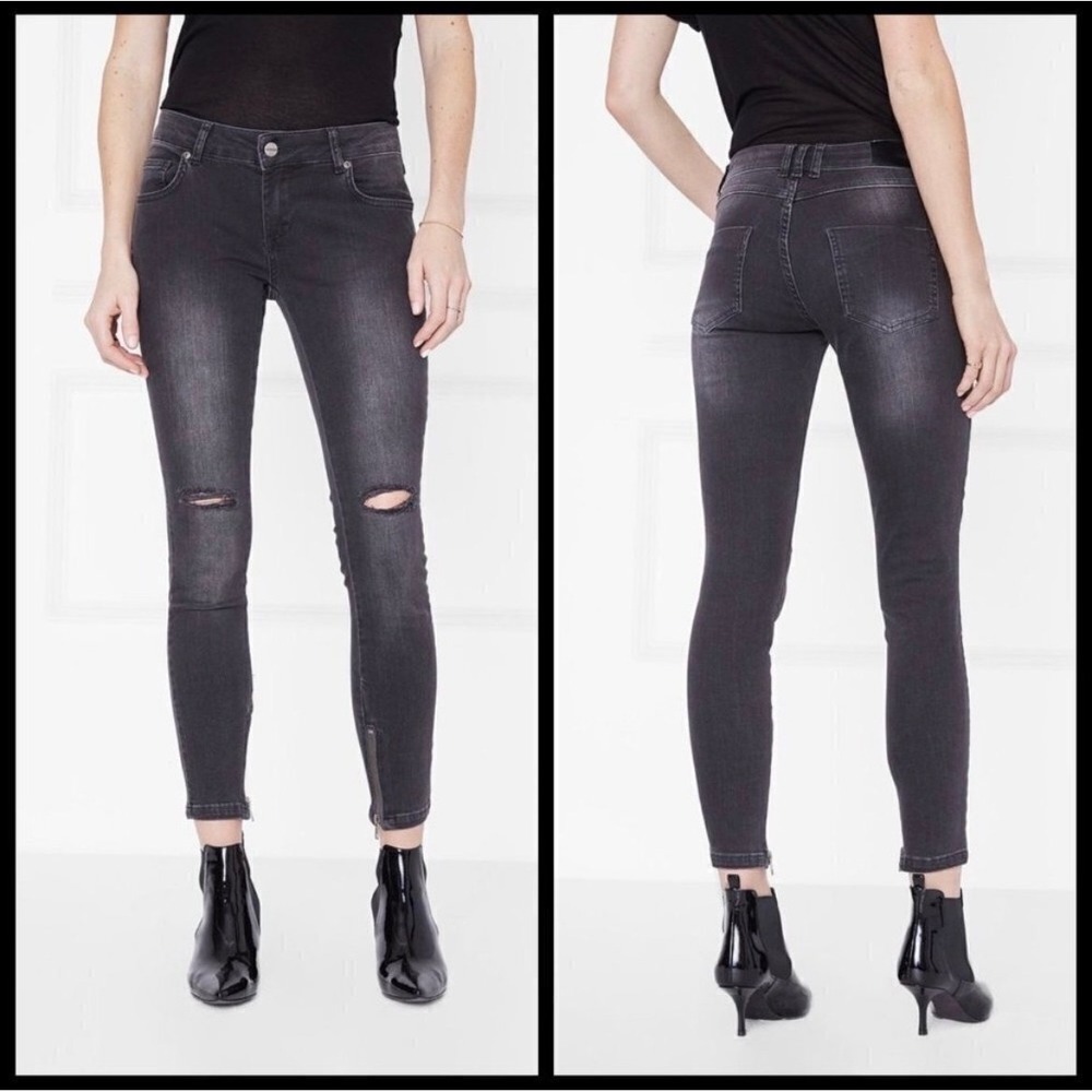 Anine Bing Black Distressed‎ Skinny Jeans Ankle Zip Size 25